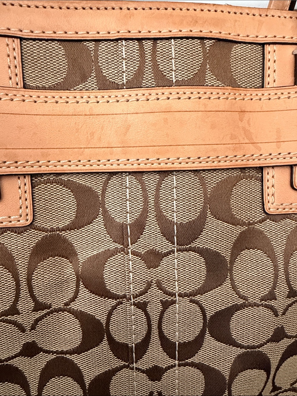 Coach Signature Tan and Brown East West Handbag - Picture 7 of 10